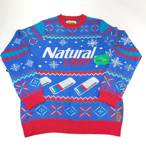 Tipsy Elves Other - Tipsy Elves Ugly Christmas Sweater Mens Large‎ Natural Light Beer Snowflakes